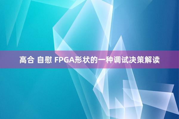 高合 自慰 FPGA形状的一种调试决策解读